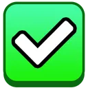Checkmark symbol inside a rounded green square with a thick black outline.