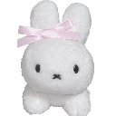 White Miffy rabbit plush with a small pink bow on its head and a neutral expression.