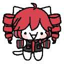 Kasane Teto as a small white cat with red drill hair and a wide, mischievous grin.