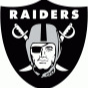 Raiders logo featuring a football player wearing an eye patch with two crossed swords behind him on a black shield.
