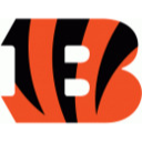 Bengals logo featuring a large letter B with orange and black tiger stripes.