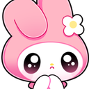 My Melody the rabbit looking up with large, watery eyes and hands clasped together in a pleading gesture.