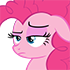 Pink pony with a skeptical expression looking sideways with narrowed eyes.
