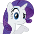 A white unicorn with a purple mane looking sideways with a skeptical and confused expression.