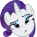 A white unicorn with a purple mane looking sideways with a skeptical and unimpressed expression.