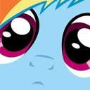 Rainbow Dash with large, glossy, pleading eyes looking directly forward.