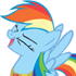 Rainbow Dash with a rainbow mane cheering with her eyes closed and mouth open in a joyful expression.