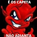 A red cartoon devil with horns and a mischievous smirk against a black background.