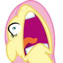 Fluttershy with a wide-open mouth and panicked eyes screaming in terror.