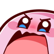 Kirby with furrowed brows and a wide-open mouth screaming in anger.