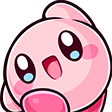 Kirby character waving with a wide, happy smile.