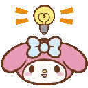 My Melody character with a lightbulb appearing above her head to show a bright idea.