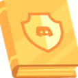 A golden book icon featuring a shield with the Discord logo on its cover.