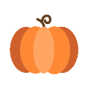 Four orange pumpkins with brown stems arranged in a horizontal row.