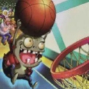 Basketball Zombie from Plants vs. Zombies performing a slam dunk.