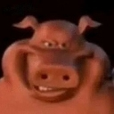 A 3D pig with a wide, mischievous, and smug grin looking directly at the viewer.