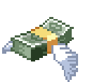 A stack of green paper money with white wings flapping as it flies away.