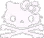 A white pixelated skull with a bow on its head rests on top of two crossed bones against a black background.