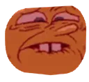 A stylized orange face with squinted eyes and a tight-lipped, judgmental grimace.