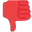 Hand gesture showing a thumbs down in bright red.