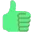 Hand giving a thumbs up gesture in a green pixel art style.