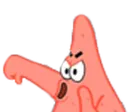 A pink cartoon starfish with a suspicious, judgmental expression and narrowed eyes.