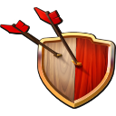 Shield with two red-fletched arrows embedded in the center.