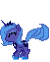 Princess Luna from My Little Pony happily jumping in a pixel art style.