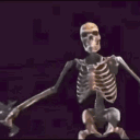A 3D skeleton warrior moves its arms while holding a silver shield in a combat pose.