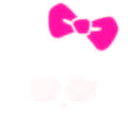 A minimalist face with blushing pink cheeks and a large bright pink bow on top.