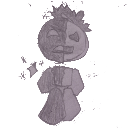 Character with a split face showing two different expressions in a rough sketch style.