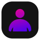 Person silhouette icon with a vibrant purple and pink gradient on a black background.