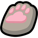 Animal paw pad with a large pink central pad and four smaller pink toe pads on a gray background.
