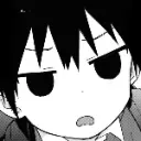 Anime character with large, empty eyes and a blank, skeptical expression.