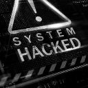 Warning triangle icon with the text System Hacked displayed in a dark, digital style.