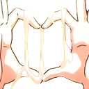 Two hands forming a heart shape in a pixel art style.