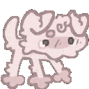 Four identical pink creatures with blushing faces bouncing in a rhythmic, repetitive dance loop.