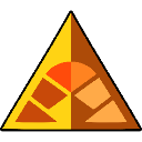 A yellow and brown triangular emblem divided into geometric sections.