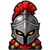 Chibi knight wearing a silver Spartan helmet with a red plume and glowing yellow eyes.
