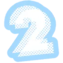 A white pixelated number two centered on a light blue rounded square background.
