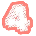 Number four in white with a dotted pink outline in a pixel art style.