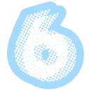 Number six rendered in white with a blue halftone dot background.