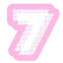 Number seven in a pixel art style with a white center and a thick pink outline.