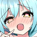 Rimuru Tempest with blue hair, flushed cheeks, and heart-shaped eyes looking suggestive.