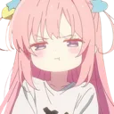 Anime girl with pink hair making a pouting face with narrowed eyes.