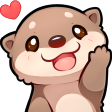 An adorable brown otter waving its paw with a small pink heart floating nearby.