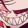 Angel Dust from Hazbin Hotel displaying a series of smug grins and unimpressed facial expressions.
