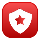 A red shield icon with a white star in the center.