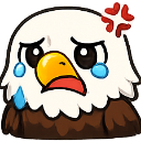 An eagle with a frustrated, crying expression and a red anger symbol above its head.