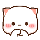 Goma the white cat character blushing and tapping its paws together in a shy manner.
